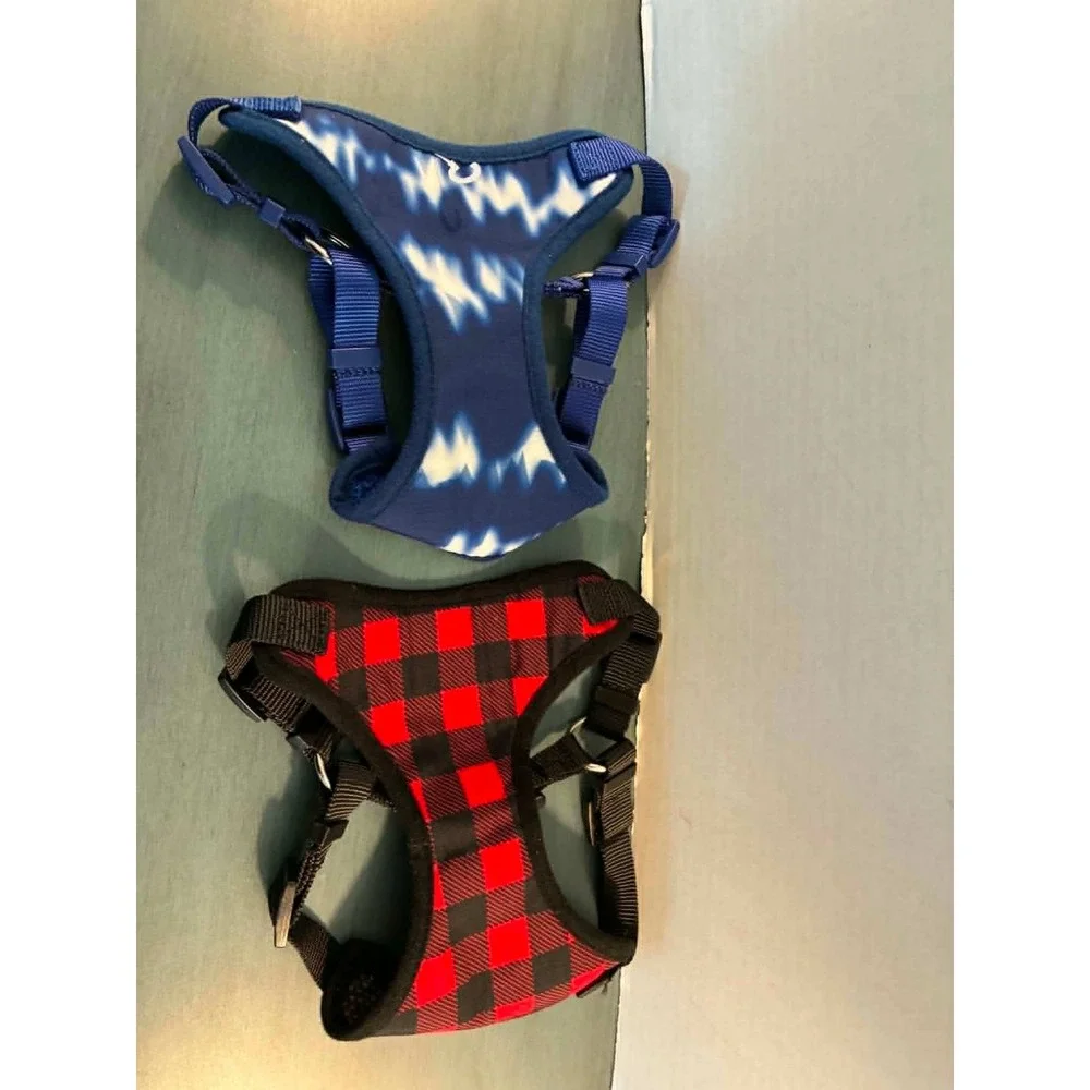 Play On‎ Dog Harness Set Small Blue Tie Dye Red Buffalo Plaid New Mesh 2pack